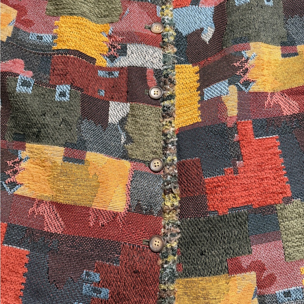 coldwater creek dark‎ tones patchwork button up vest, women's large #1517 - Picture 2 of 6